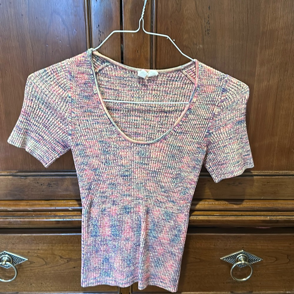 Anthropologie Moth Multicolor Ribbed Sweater Tee